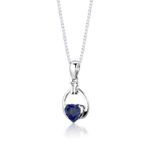 Blue Sapphire Pendant Earrings Set Sterling Silver Heart
