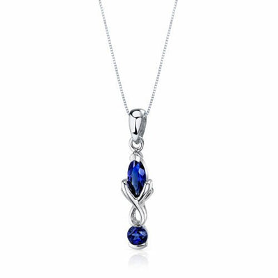 Blue Sapphire Pendant Earrings Set Sterling Silver marquise