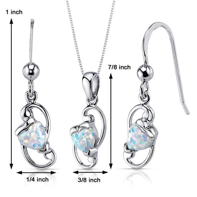 Opal Pendant Earrings Set Sterling Silver heart Shape 1.75 cts