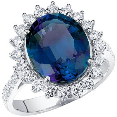Peora Alexandrite Ring 6.75 Carats Oval Shape 14K White Gold with Diamonds