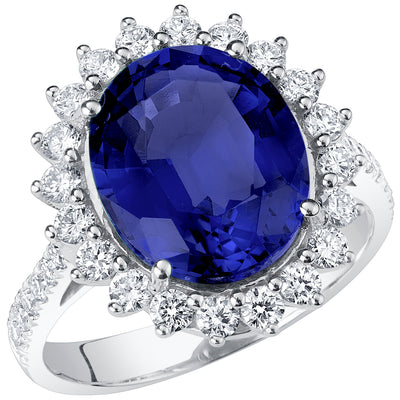 Peora Blue Sapphire and Diamond Oval Shape Ring 14K White Gold Vintage Style