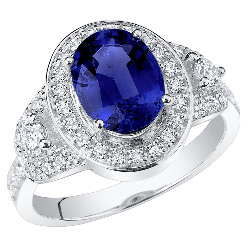 Blue Sapphire and Diamond Ring 14K Gold 3 Carats Oval Shape