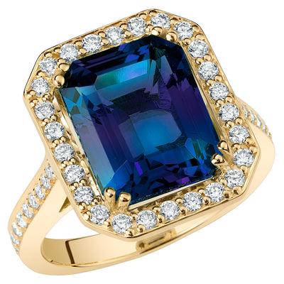 Peora Alexandrite and Diamond Emerald Cut Ring 14K Yellow Gold