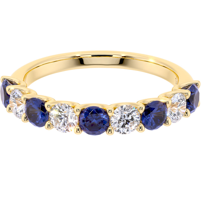 Blue Sapphire and Diamond 9-Stone Half Eternity Band Ring 14K Gold 1 Carat