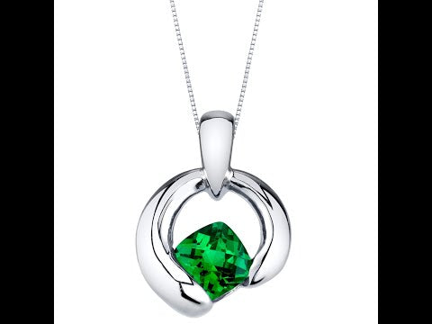 Video of Simulated Emerald Sterling Silver Cushion Cut Orbit Pendant Necklace SP11712. Includes a Peora gift box. Free shipping, 30-day returns, authenticity guaranteed. 