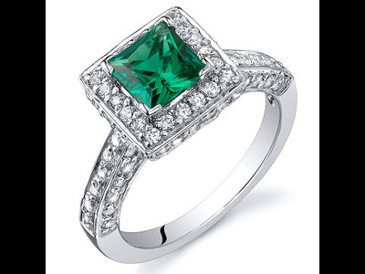 Video of Simulated Emerald Ring Sterling Silver Princess Shape 0.75 Carats SR10814. Includes a Peora gift box. Free shipping, 30-day returns, authenticity guaranteed. 
