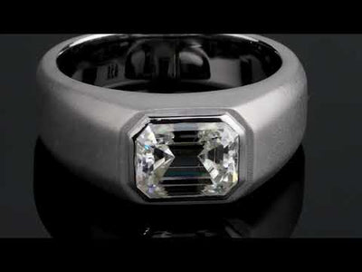 Video of SR12074 Peora 3 Carats Men's Moissanite Signet Engagement Ring 925 Sterling Silver, Emerald Cut 9x7mm, D-E Color, VVS Clarity, Rhodium Matte Polished, Comfort Fit, Sizes 8 to 14. Includes a Peora gift box. Free shipping, 30-day returns, authenticity guaranteed.