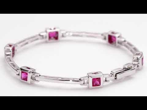 Video of Peora Created Ruby Bracelet for Women in Sterling Silver, Princess Cut SB3738. Includes a Peora gift box. Free shipping, 30-day returns, authenticity guaranteed. 