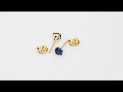 Video of 4mm Round Created Blue Sapphire Solitaire Stud Earrings in 14K White Gold.  Includes a Peora gift box. Free shipping, 45-day returns, authenticity guaranteed. E19320