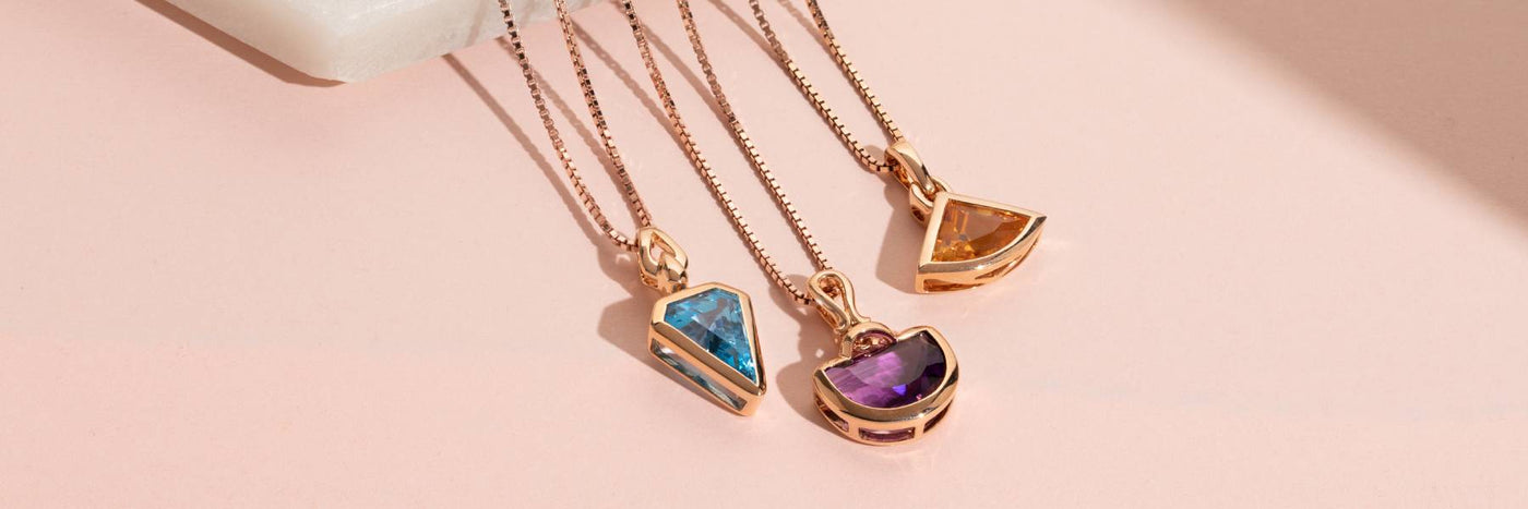 14k rose gold gemstone pendants with 18 inch chain by Peora - The Demi Collection