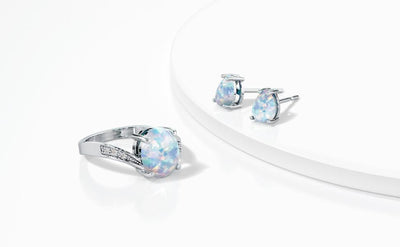 white fire opal ring and earrings