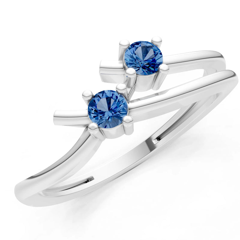 London Blue Topaz Two-Stone Crossover Prong Ring