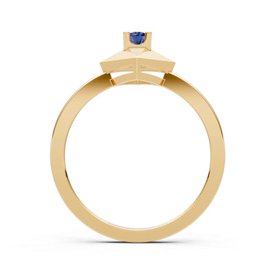Blue Sapphire Elevated Cathedral Tiny Solitaire Ring - Round