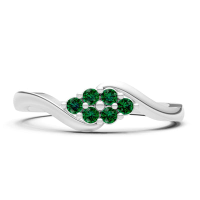 Emerald Wave Cluster Prong Ring - Round