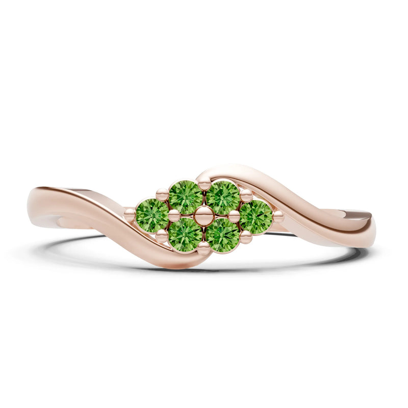 Peridot Wave Cluster Prong Ring - Round