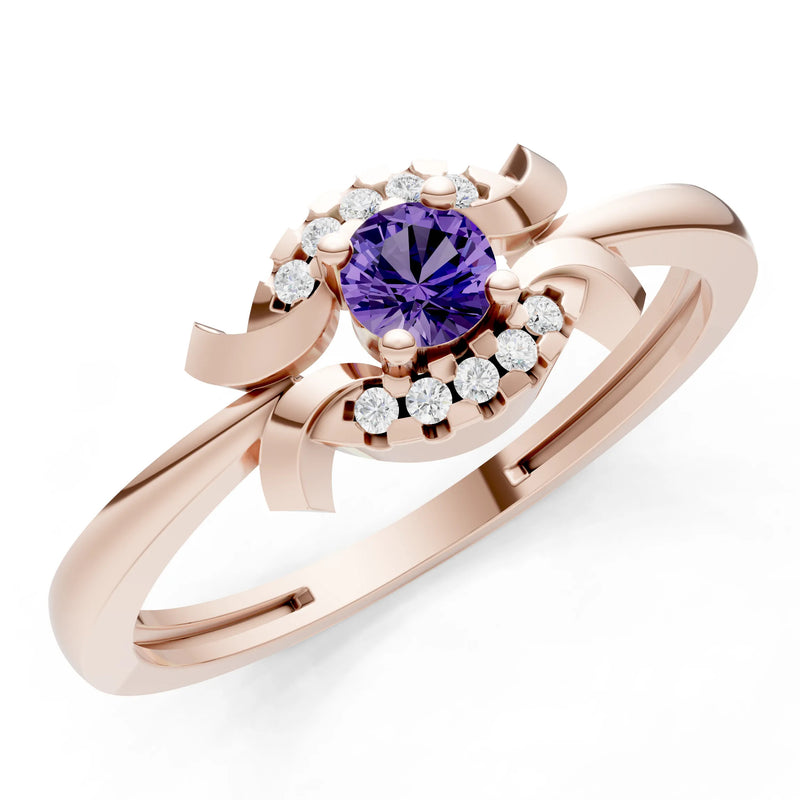 Amethyst Luna Halo Dainty Cluster Ring