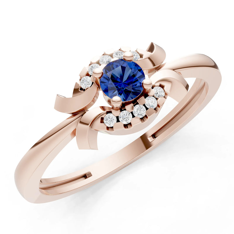 Blue Sapphire Luna Halo Dainty Cluster Ring