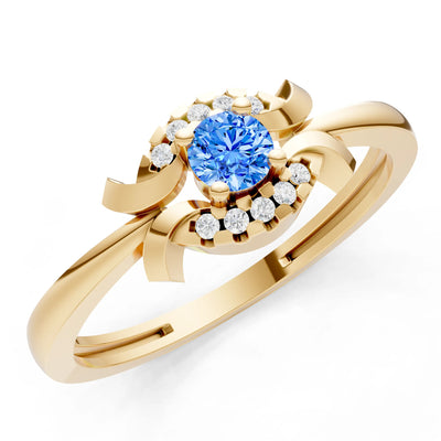 Swiss Blue Topaz Luna Halo Dainty Cluster Ring
