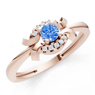 Swiss Blue Topaz Luna Halo Dainty Cluster Ring