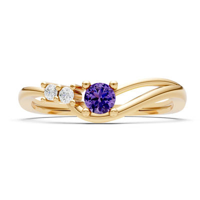 Dainty Three-Stone Curved Accent Ring - Round