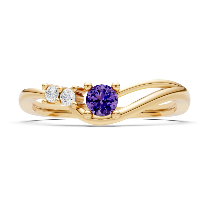 Dainty Three-Stone Curved Accent Ring - Round