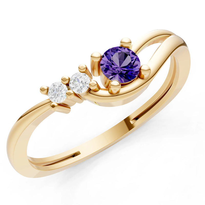 Dainty Three-Stone Curved Accent Ring - Round