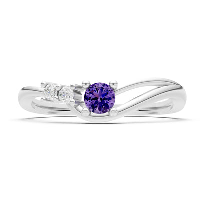Dainty Three-Stone Curved Accent Ring - Round