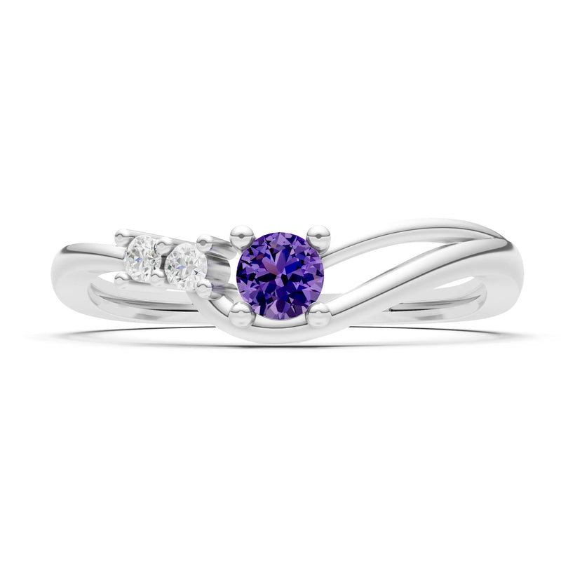 Dainty Three-Stone Curved Accent Ring - Round
