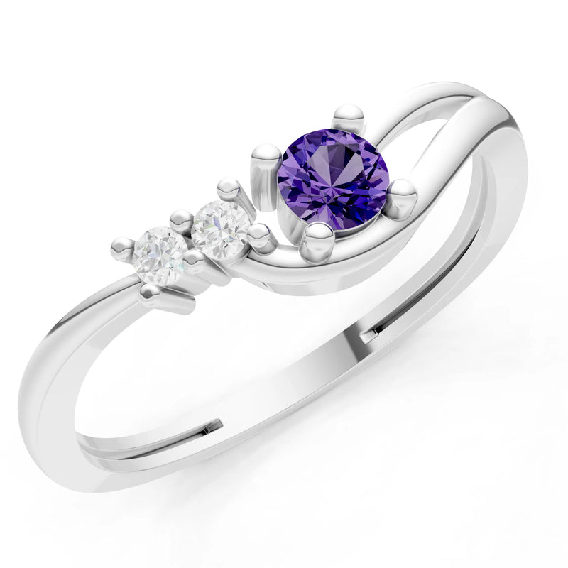 Dainty Three-Stone Curved Accent Ring - Round