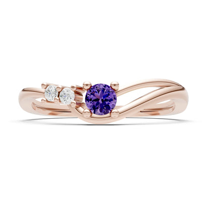Dainty Three-Stone Curved Accent Ring - Round