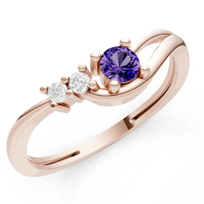 Dainty Three-Stone Curved Accent Ring - Round