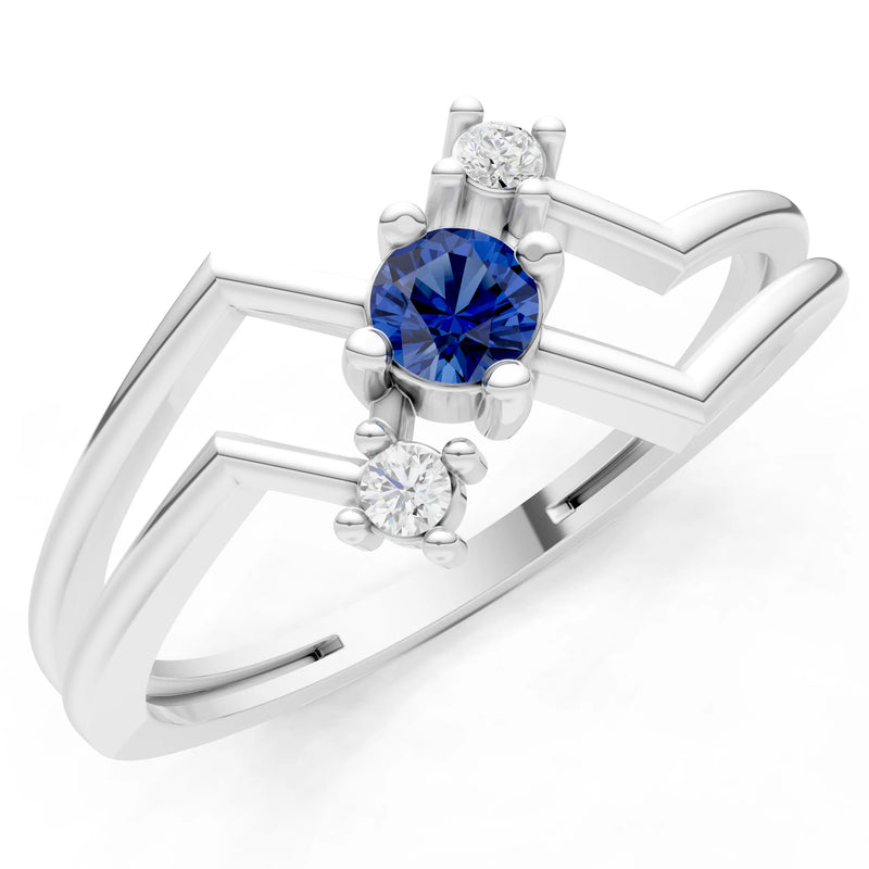 Blue Sapphire Dainty Geometric Multi-Stone Stacking Ring