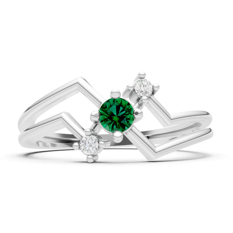 Emerald Dainty Geometric Multi-Stone Stacking Ring