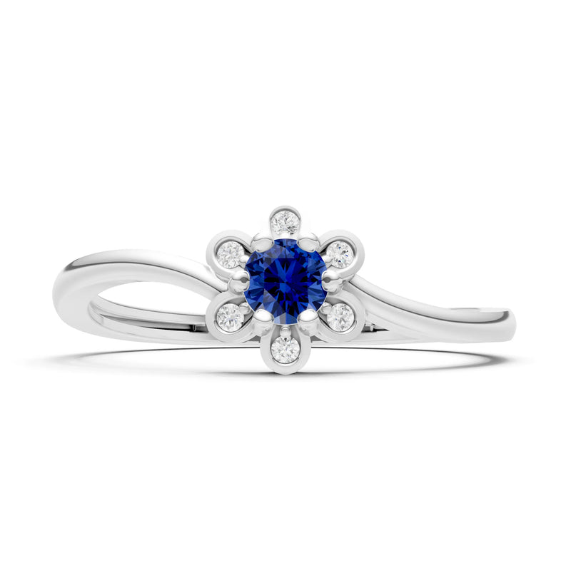 Blue Sapphire Dainty Floral Cluster Accent Ring