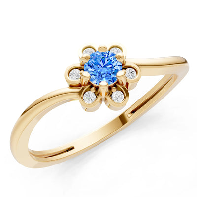 Swiss Blue Topaz Dainty Floral Cluster Accent Ring