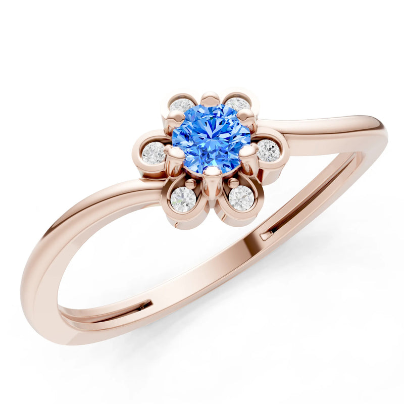 Swiss Blue Topaz Dainty Floral Cluster Accent Ring
