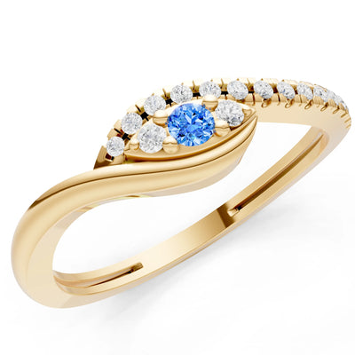 Swiss Blue Topaz Dainty Pavé Curve Band Accent Ring
