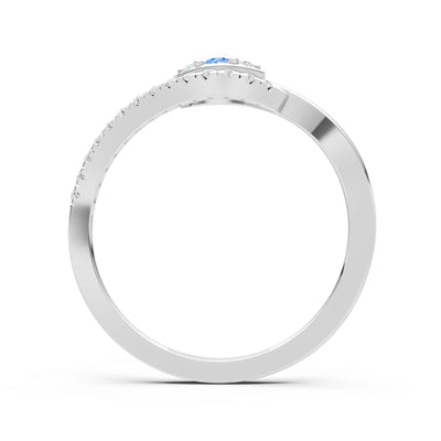 Swiss Blue Topaz Dainty Pavé Curve Band Accent Ring