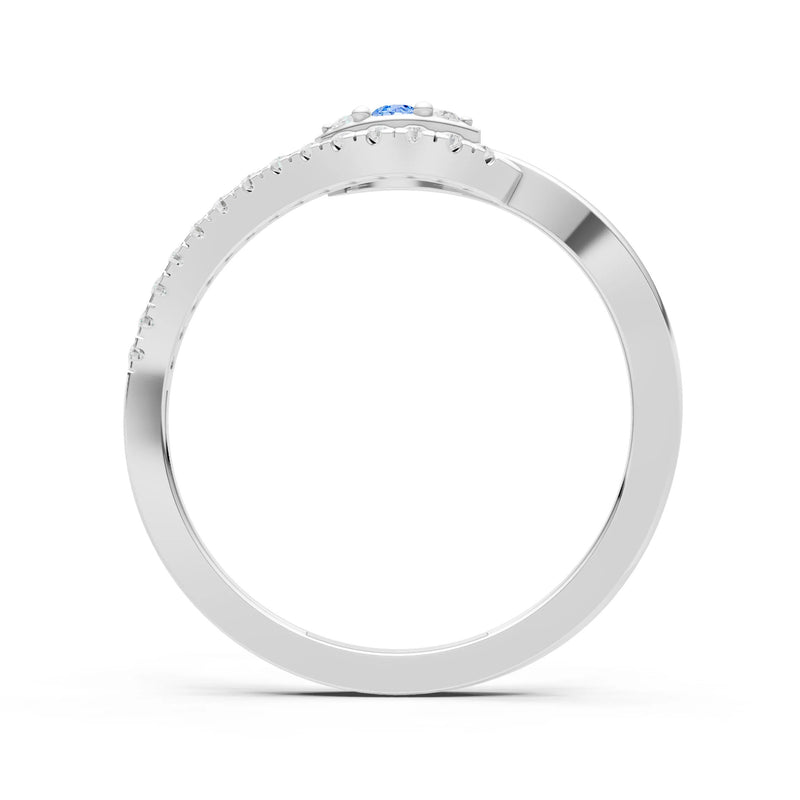 Swiss Blue Topaz Dainty Pavé Curve Band Accent Ring