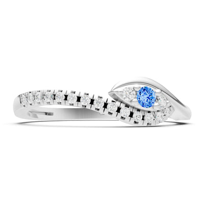 Swiss Blue Topaz Dainty Pavé Curve Band Accent Ring