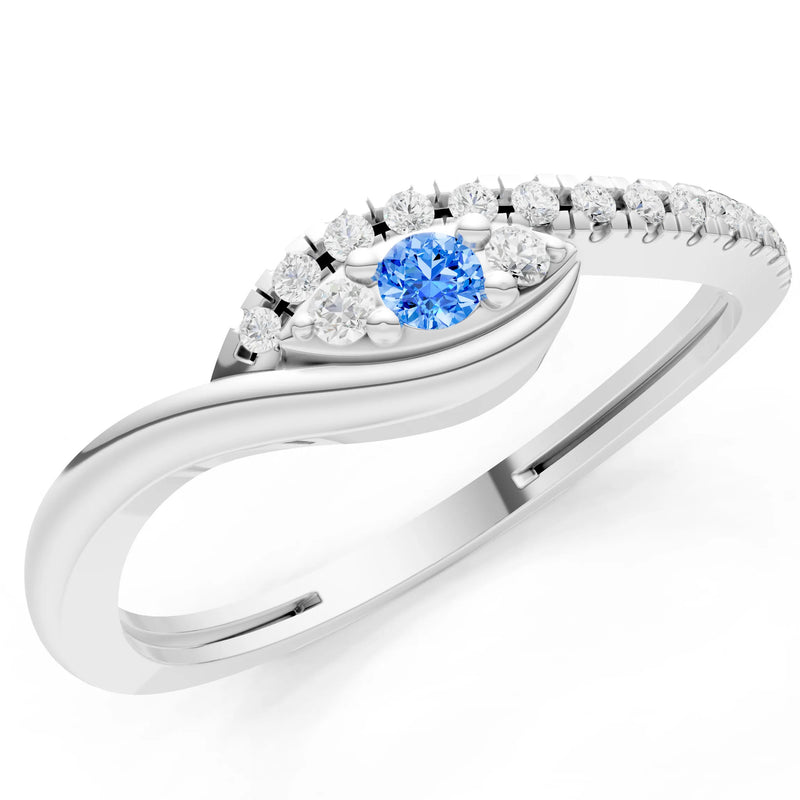 Swiss Blue Topaz Dainty Pavé Curve Band Accent Ring