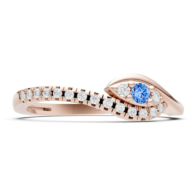 Swiss Blue Topaz Dainty Pavé Curve Band Accent Ring