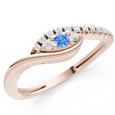 Swiss Blue Topaz Dainty Pavé Curve Band Accent Ring