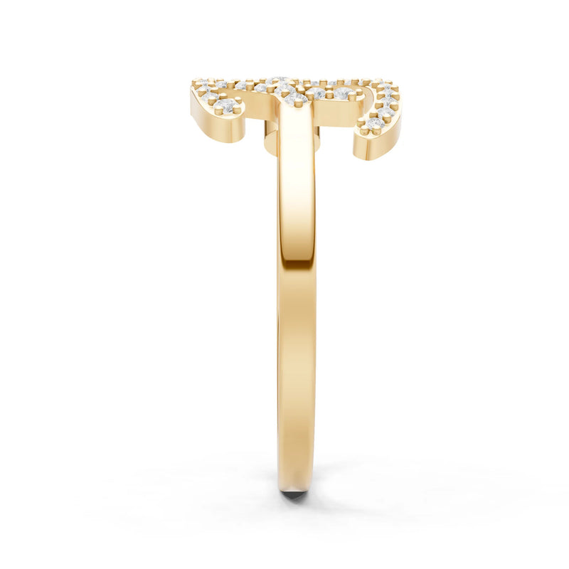 Dainty Initial Letter Birthstone Open Ring – B