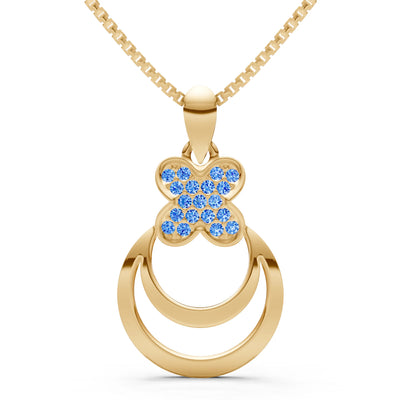 Swiss Blue Topaz Four-Leaf Clover Bloom Pendant