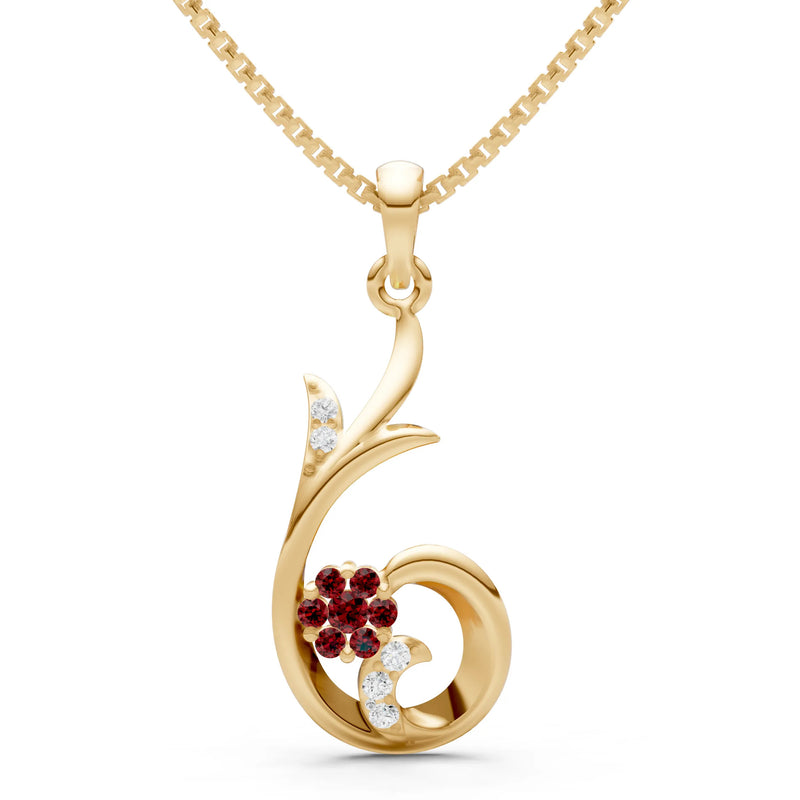 Garnet Floral Gemstone Swirl Pendant