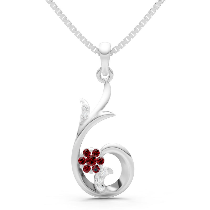 Garnet Floral Gemstone Swirl Pendant