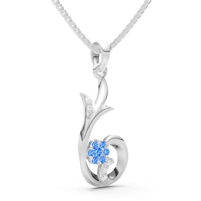 Swiss Blue Topaz Floral Gemstone Swirl Pendant