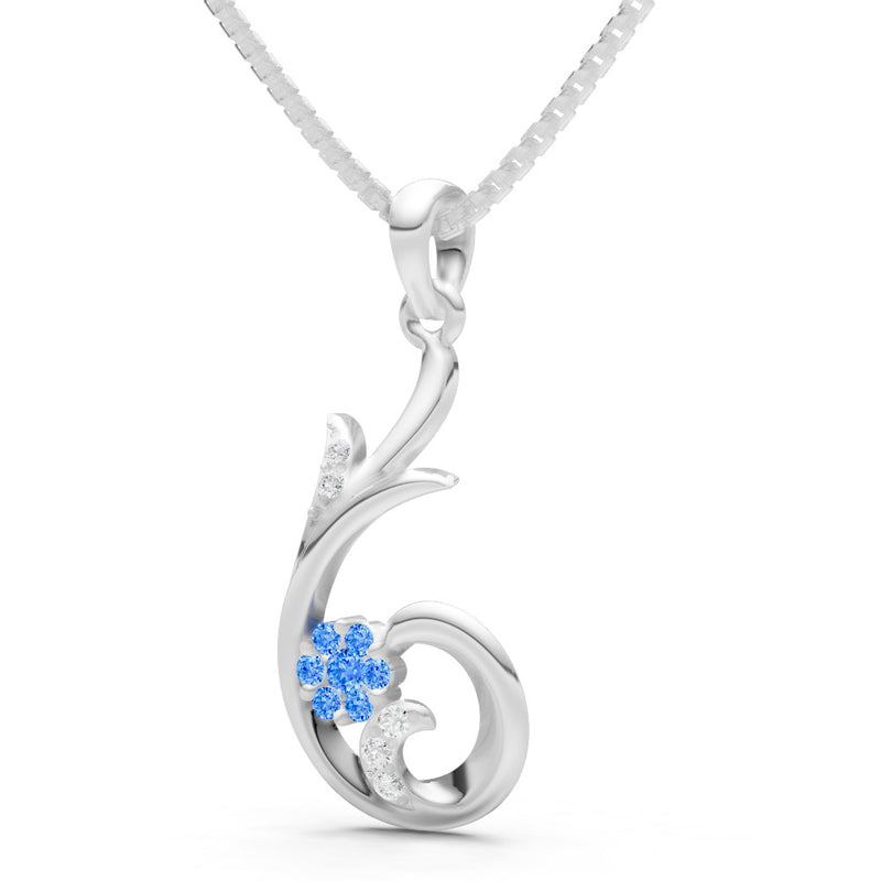 Swiss Blue Topaz Floral Gemstone Swirl Pendant