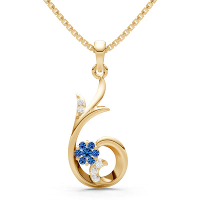 London Blue Topaz Floral Gemstone Swirl Pendant